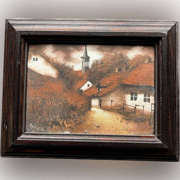 Small ORIGINAL Signed Painting by Czech Artist Spanek. Wood framed. - Picture 1 of 5
